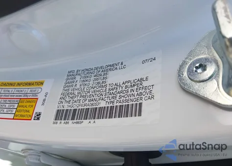 2024 Honda Accord Hybrid Ex-L z USA, uszkodzony, nr VIN 1HGCY2F63RA080531